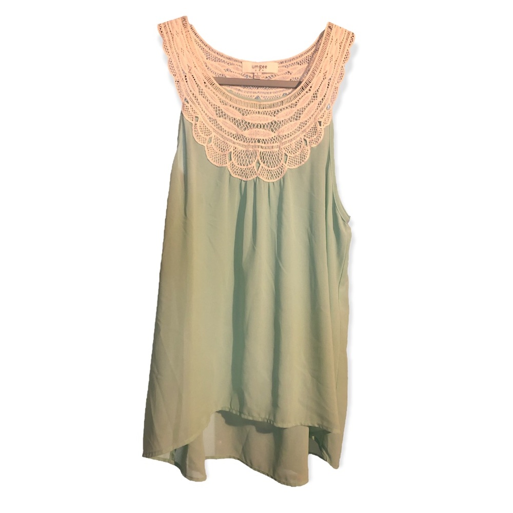 Umgee Mint Crochet Sleeveless Blouse